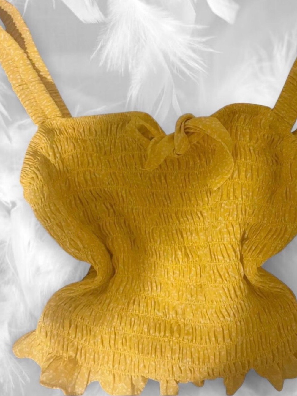 Yellow Smocked Ruffle Tank with Dotted Print